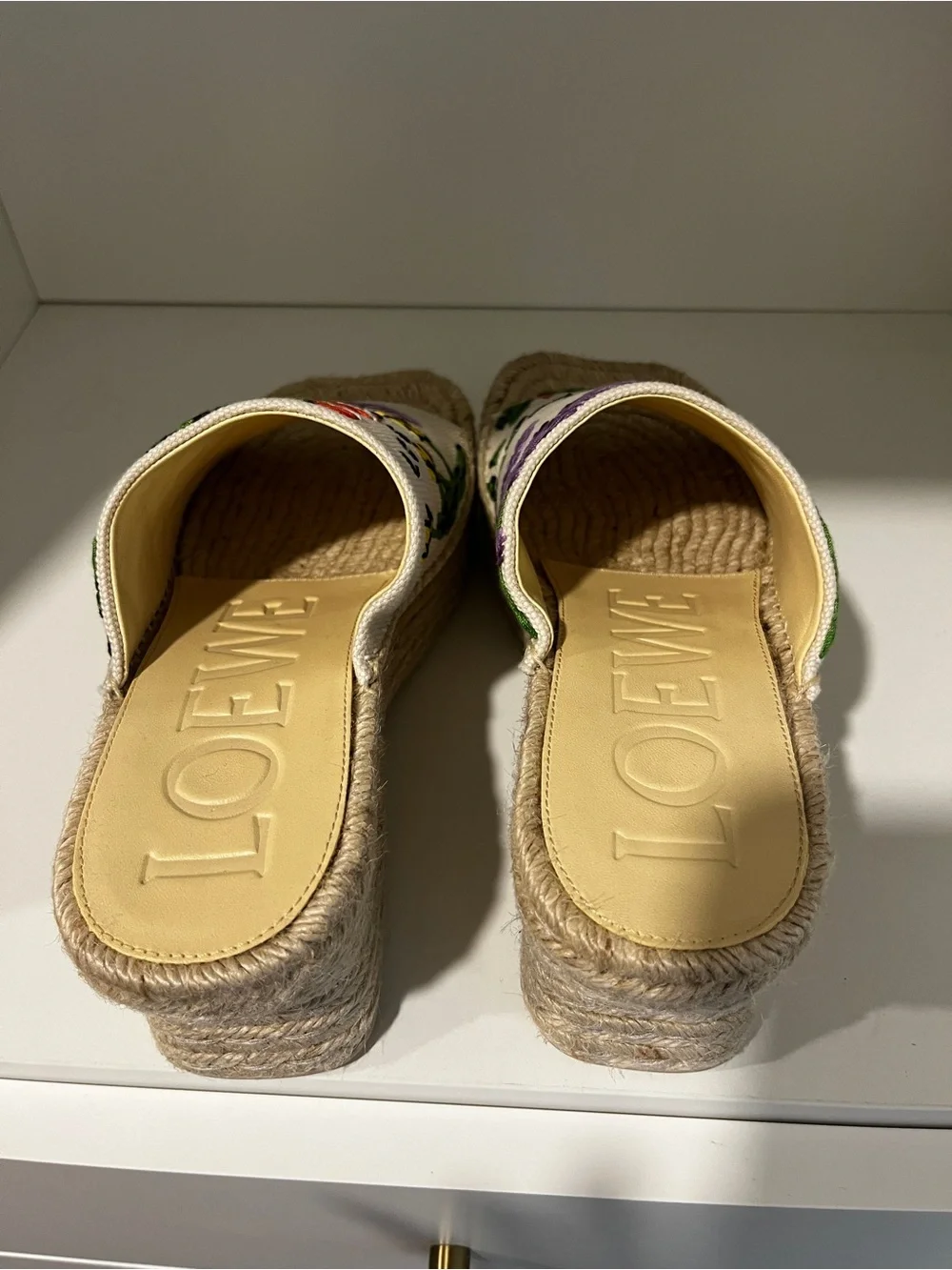 Loewe Women's Cream Floral Embroidered Espadrille Slide - NEVER worn